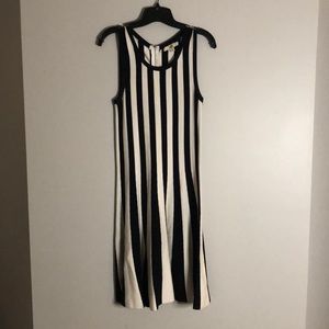 Black and white striped flowy sweater dress